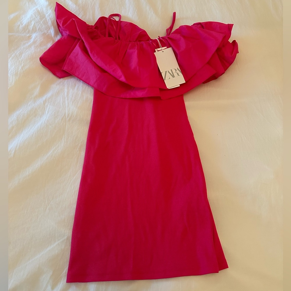 NWT Zara Pink Off Shoulder Ruffle Dress